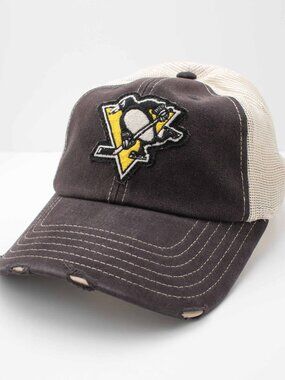NHL Dad Hat Pittsburgh Penguins Embroidered Distressed Vintage Mesh Snapback